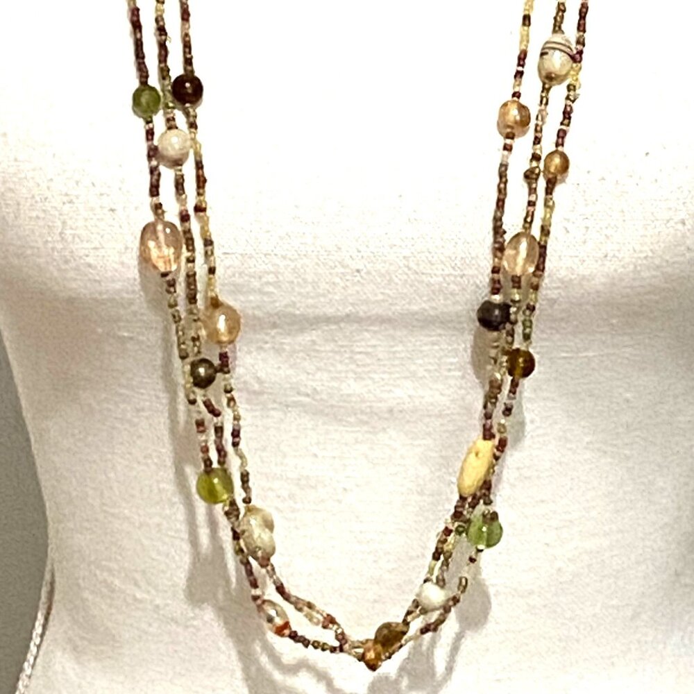 Glass Plastic Seed Bead Three Strand Necklace 39" Boho Hippie‎ Tribal Ethnic